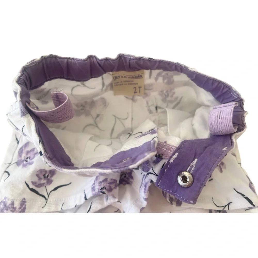 Genuine Kids OshKosh Girls Denim White Shorts with Lavender Floral Print | 2T